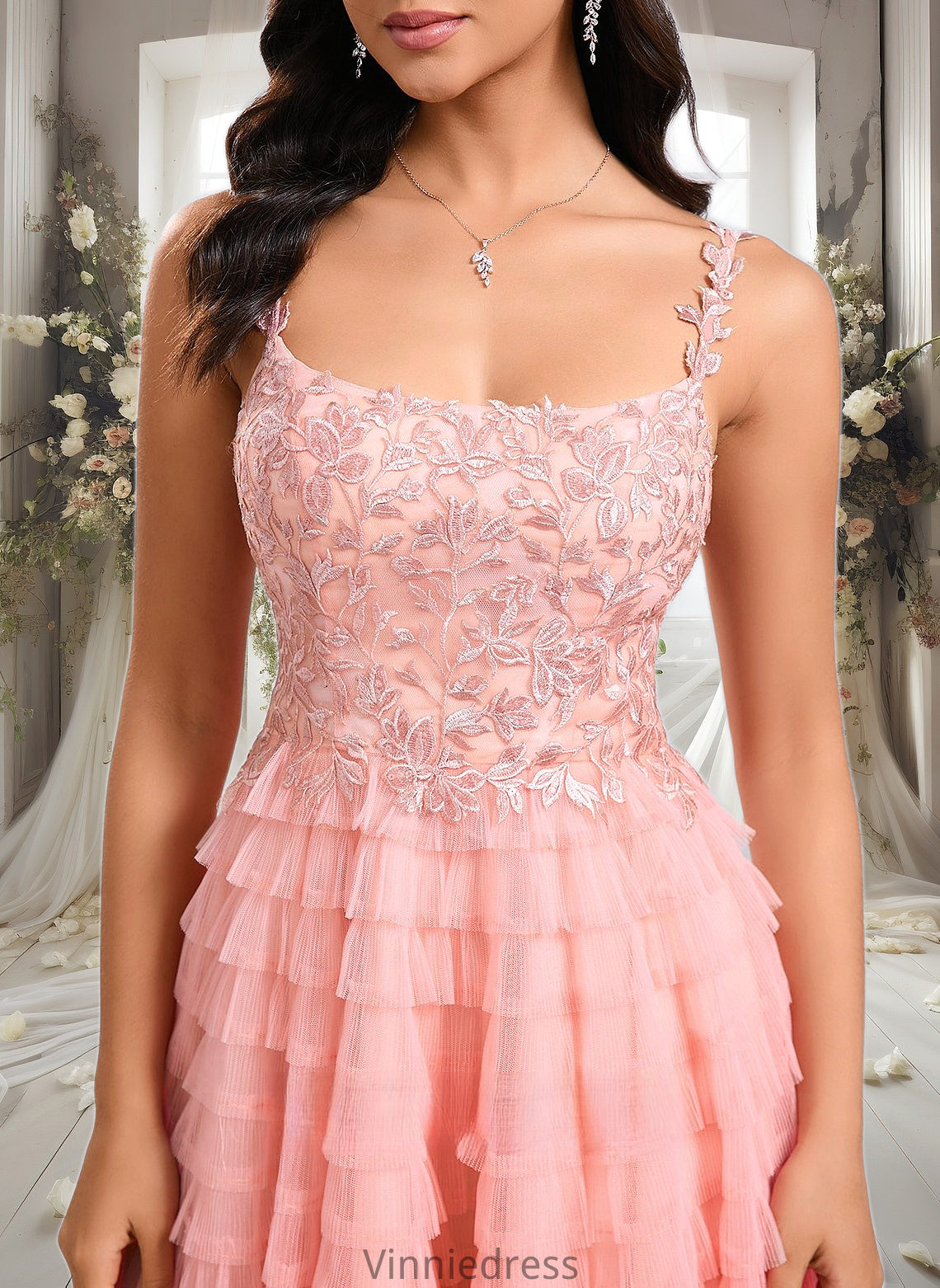 Elva Ball-Gown/Princess Scoop Short Tulle Lace Homecoming Dress With Ruffle PP6P0025676