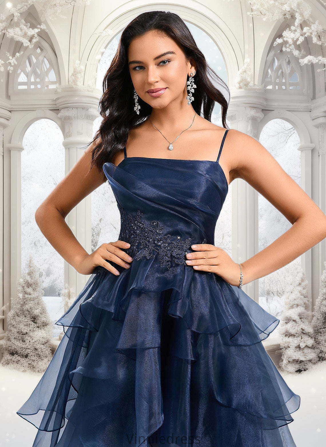 Harmony Ball-Gown/Princess Straight Asymmetrical Organza Homecoming Dress With Sequins Appliques Lace PP6P0025652