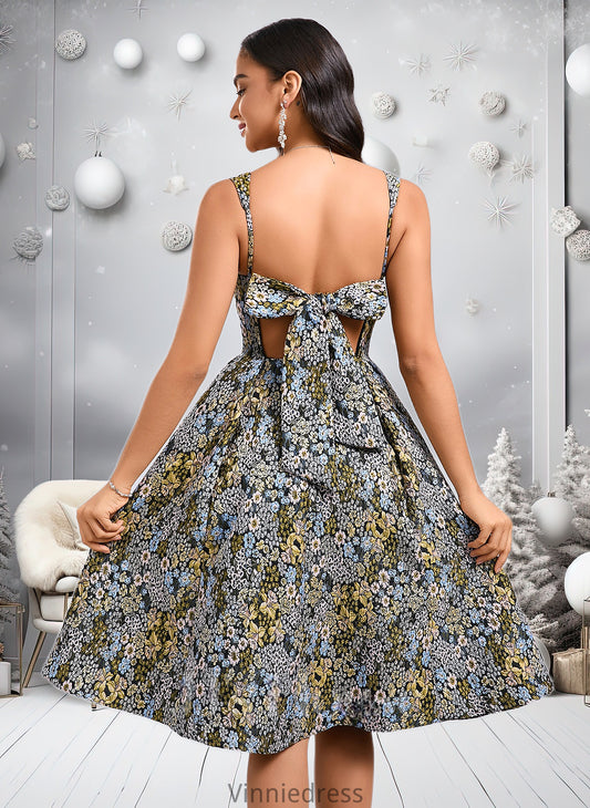 Jess A-line Square Knee-Length Jacquard Homecoming Dress With Bow PP6P0025687