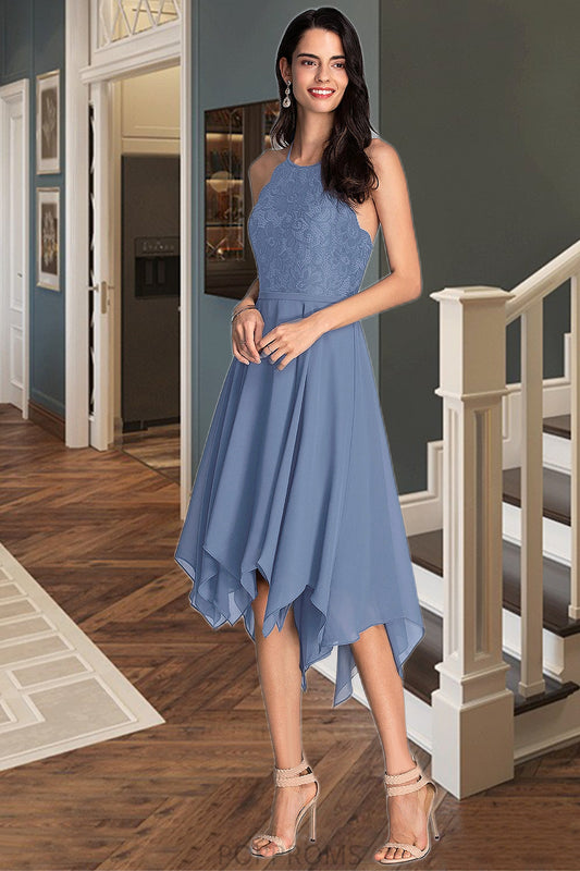 Eleanor A-line Halter Asymmetrical Chiffon Lace Homecoming Dress PP6P0020561