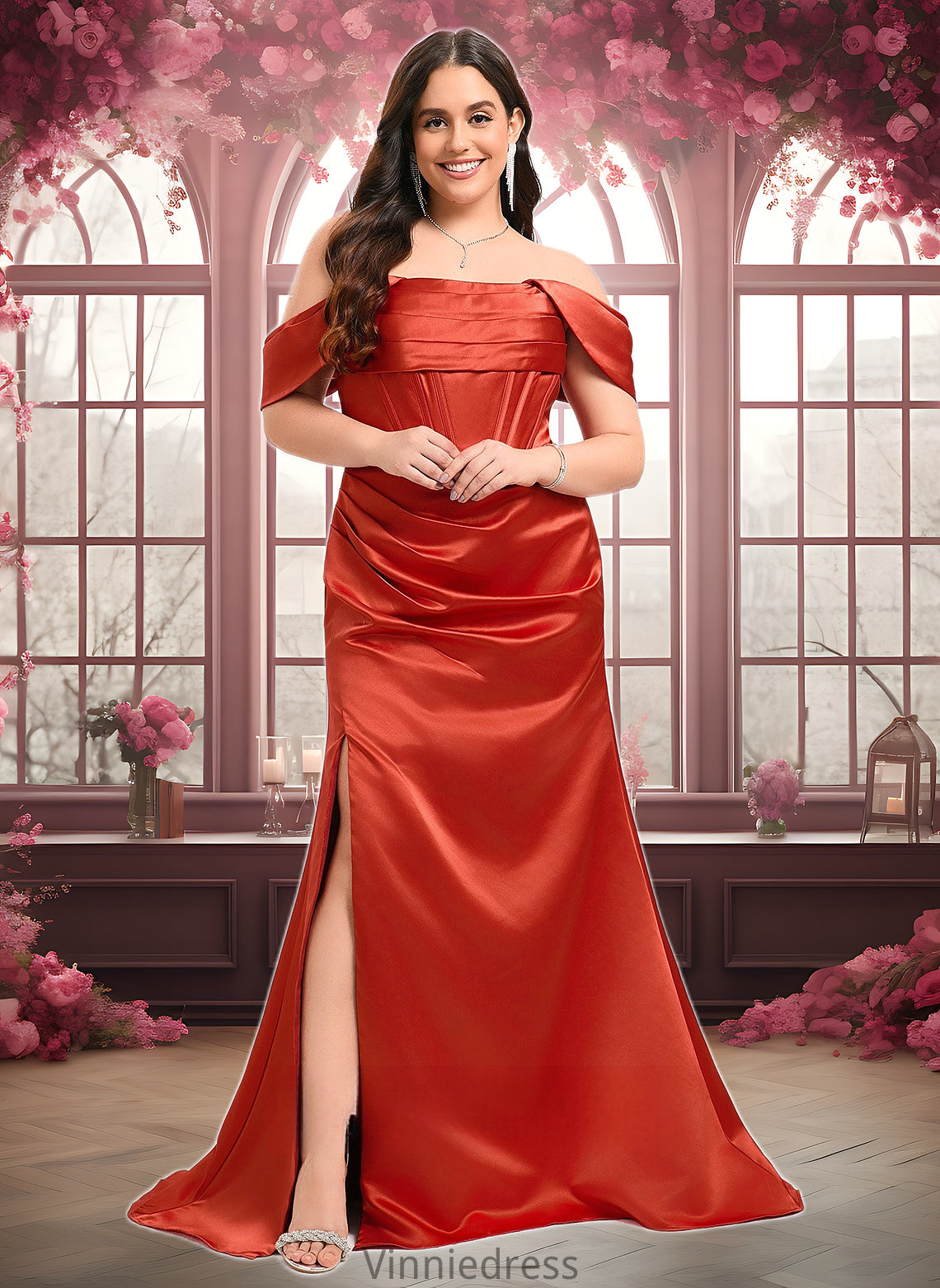 Elliana Trumpet/Mermaid Off the Shoulder Sweep Train Satin Prom Dresses PP6P0025832