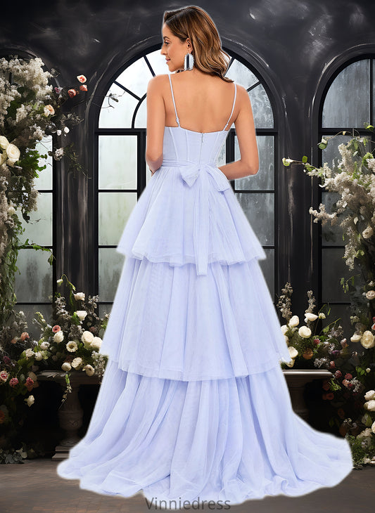 Paula Ball-Gown/Princess Sweetheart Sweep Train Tulle Prom Dresses With Bow PP6P0025843