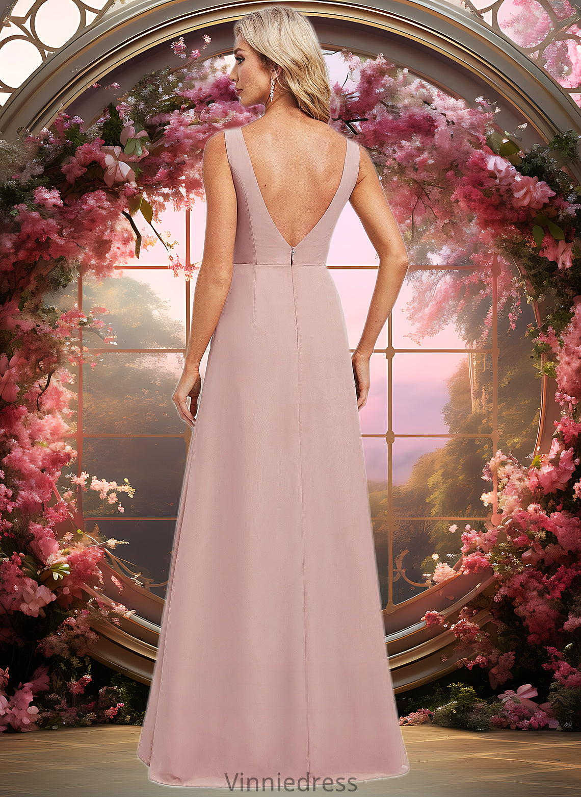 Sherlyn A-line V-Neck Floor-Length Chiffon Bridesmaid Dress PP6P0025820