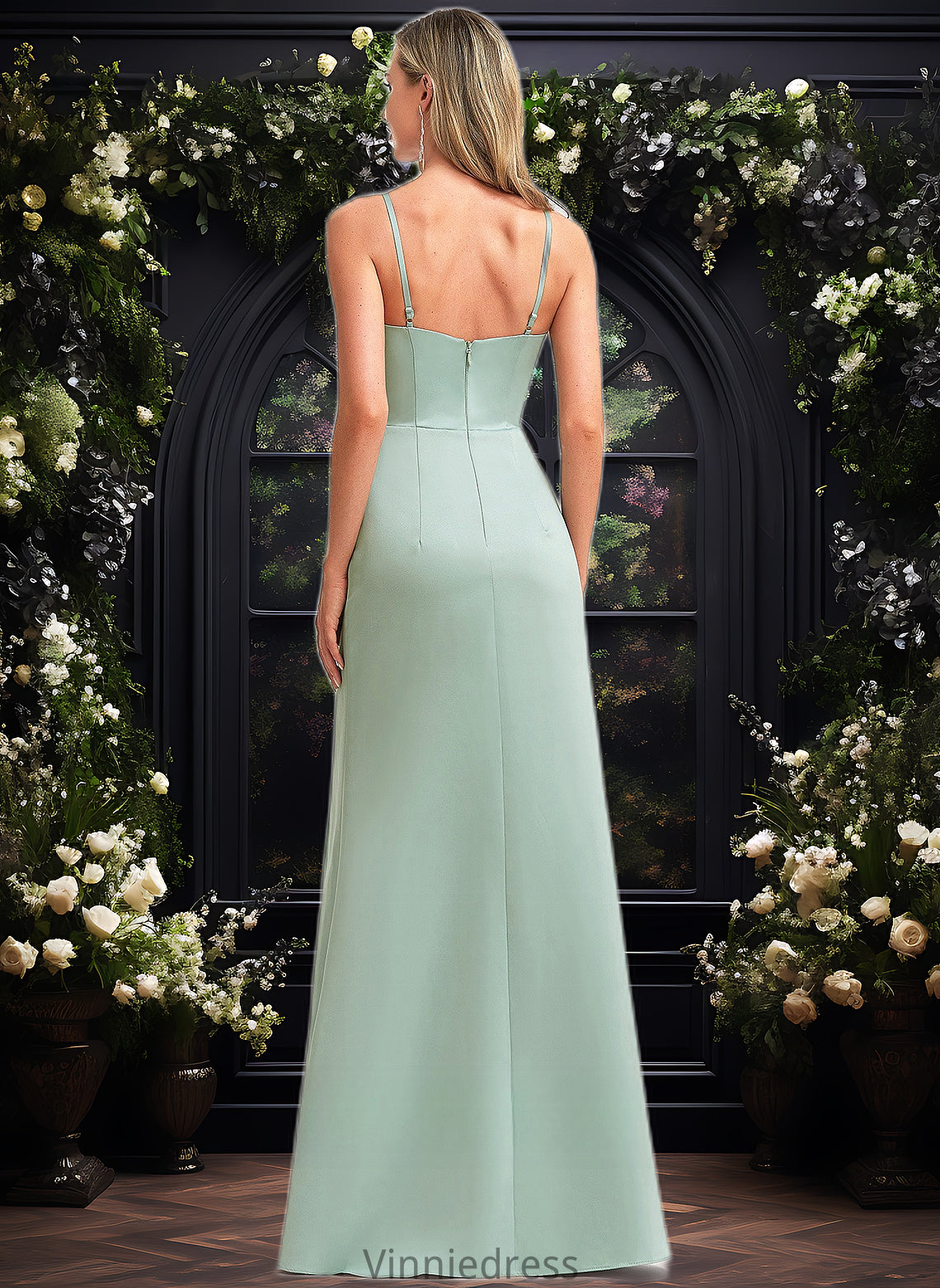 Ryann A-line Square Floor-Length Satin Bridesmaid Dress With Ruffle PP6P0025736