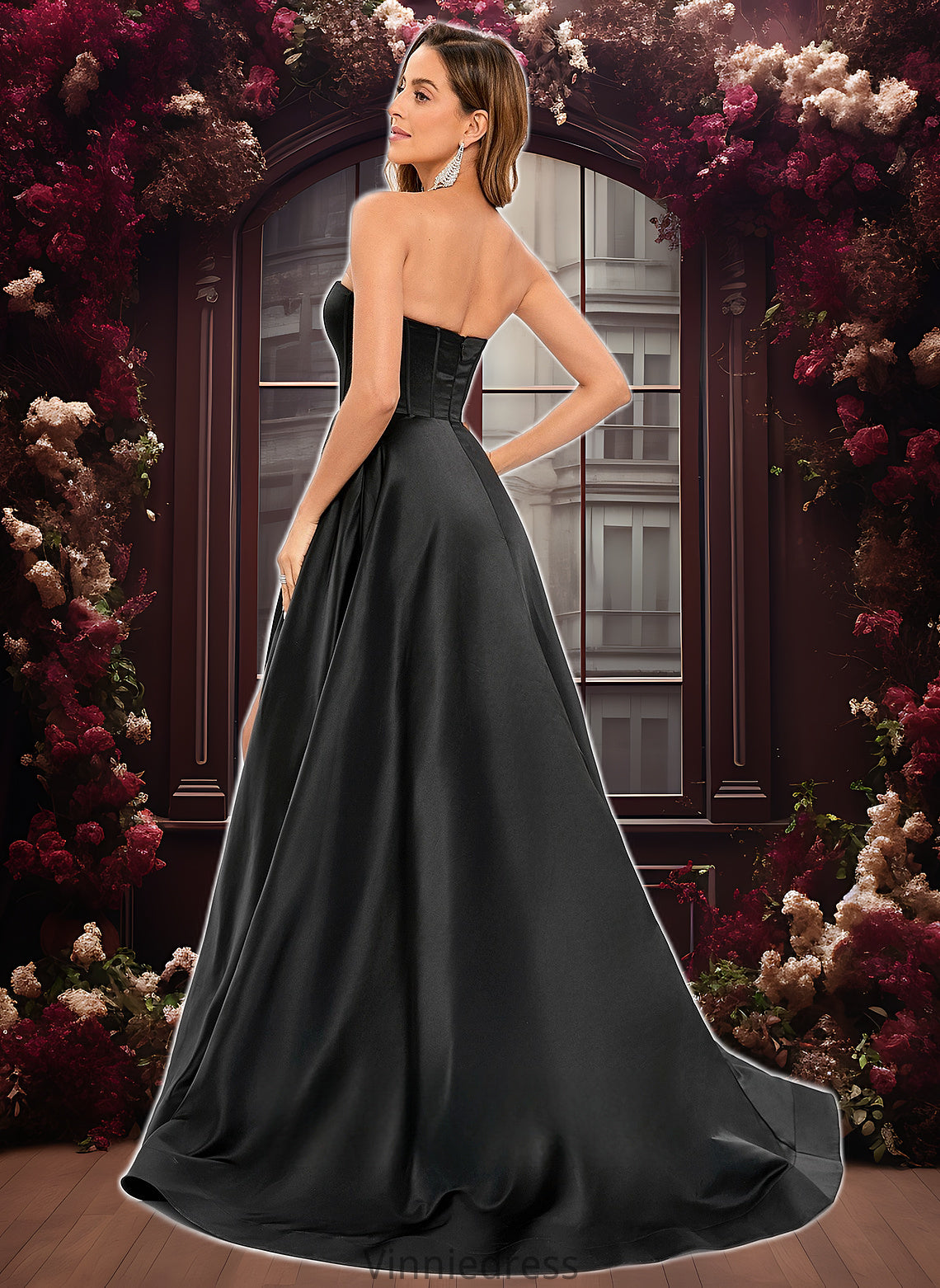 Carla A-line V-Neck Sweep Train Satin Prom Dresses PP6P0025842