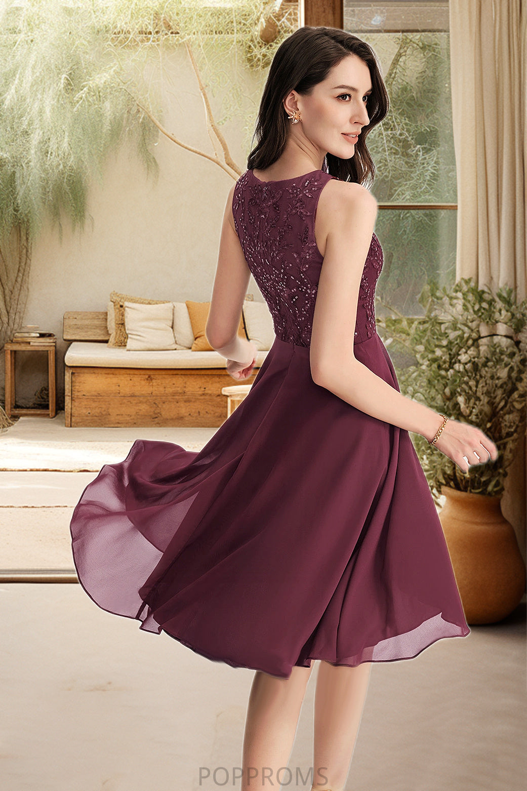 Olive A-line Scoop Asymmetrical Chiffon Lace Homecoming Dress With Sequins PP6P0020516