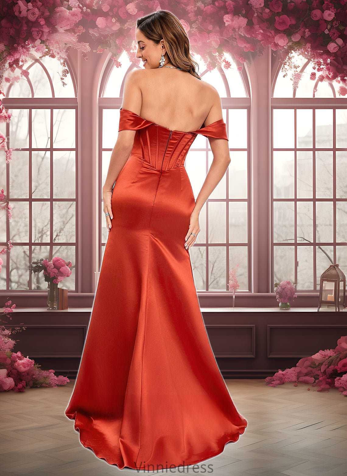 Elliana Trumpet/Mermaid Off the Shoulder Sweep Train Satin Prom Dresses PP6P0025832