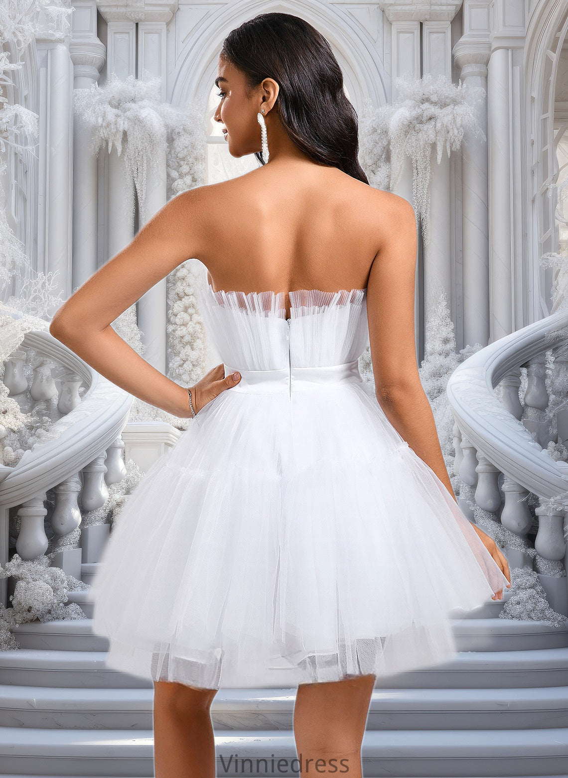 Catherine Ball-Gown/Princess Asymmetrical Short Tulle Homecoming Dress With Bow PP6P0025709