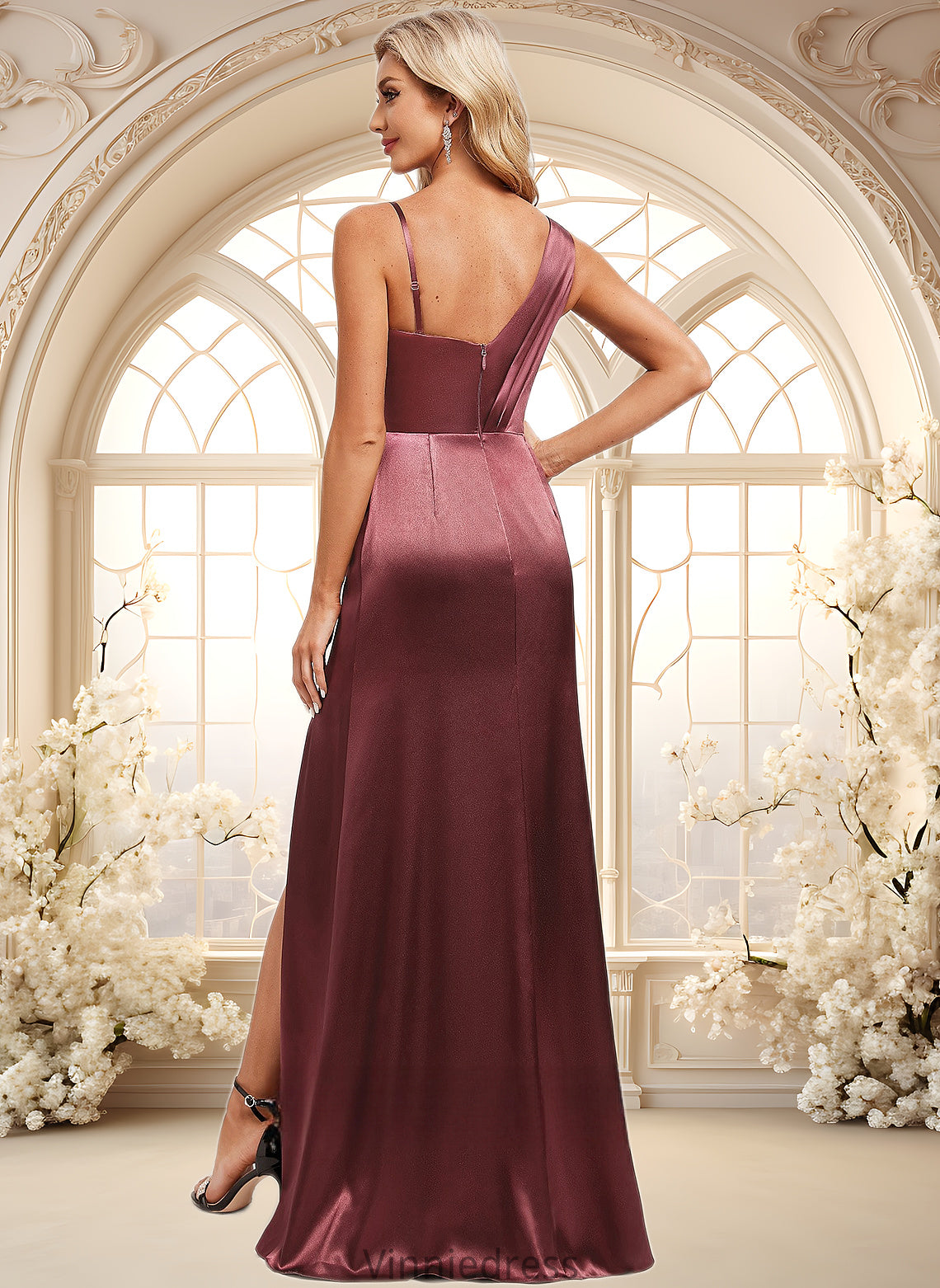 Jacqueline A-line Asymmetrical Floor-Length Stretch Satin Bridesmaid Dress PP6P0025828