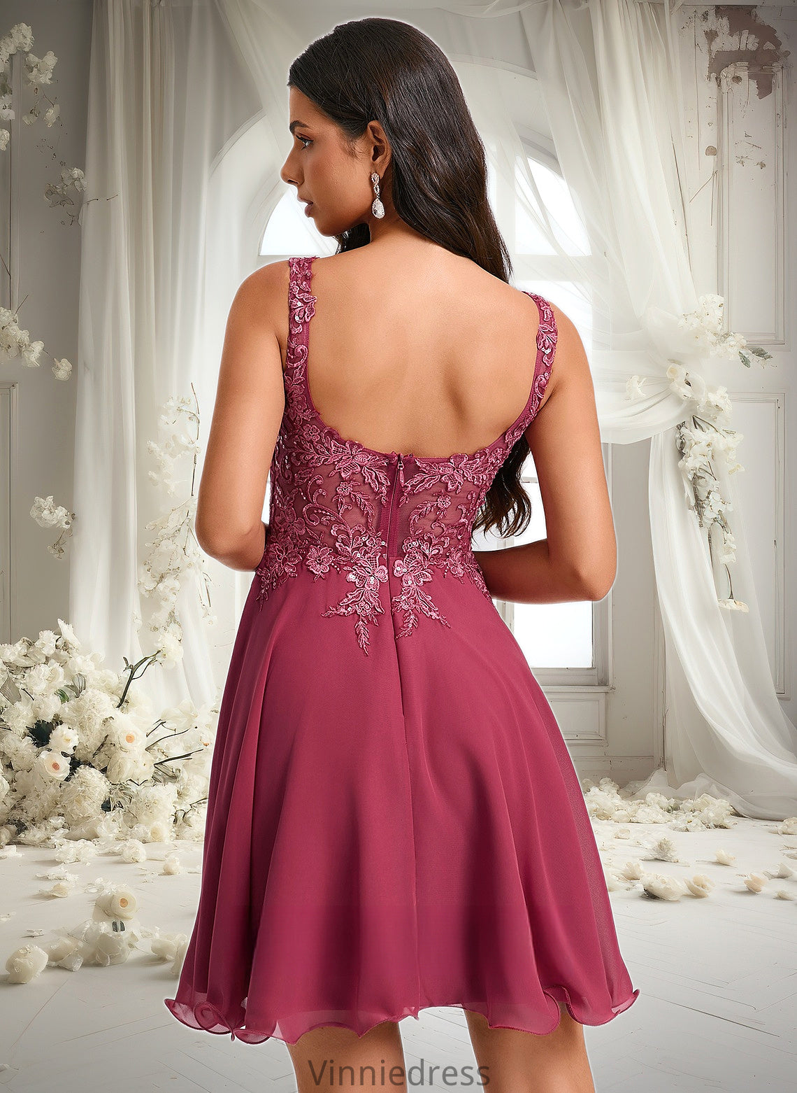 Nola A-line Scoop Short Chiffon Homecoming Dress With Sequins Appliques Lace PP6P0025681