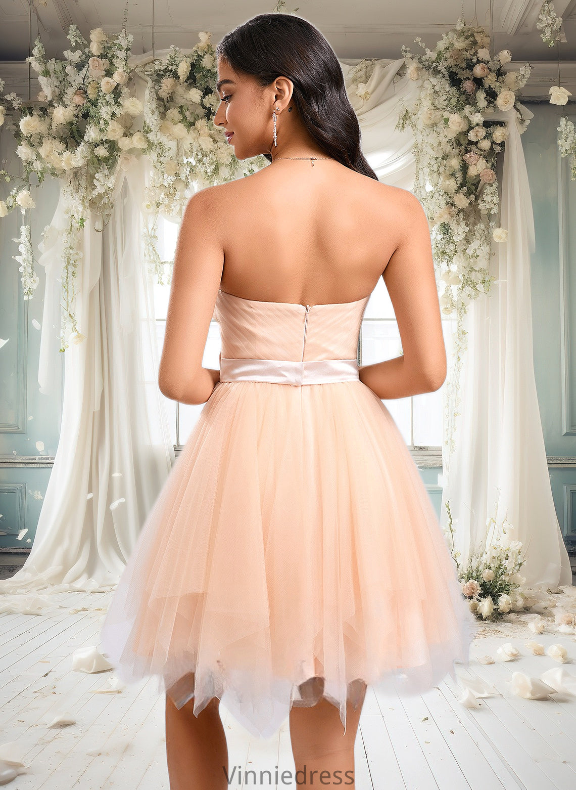 Josephine Ball-Gown/Princess Sweetheart Short Tulle Homecoming Dress With Bow PP6P0025719