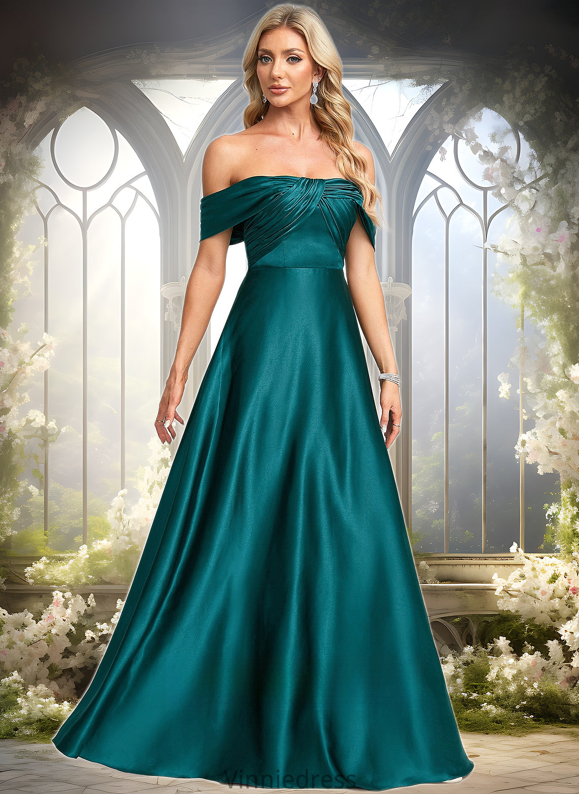 Julie A-line Off the Shoulder Floor-Length Stretch Satin Prom Dresses PP6P0025879