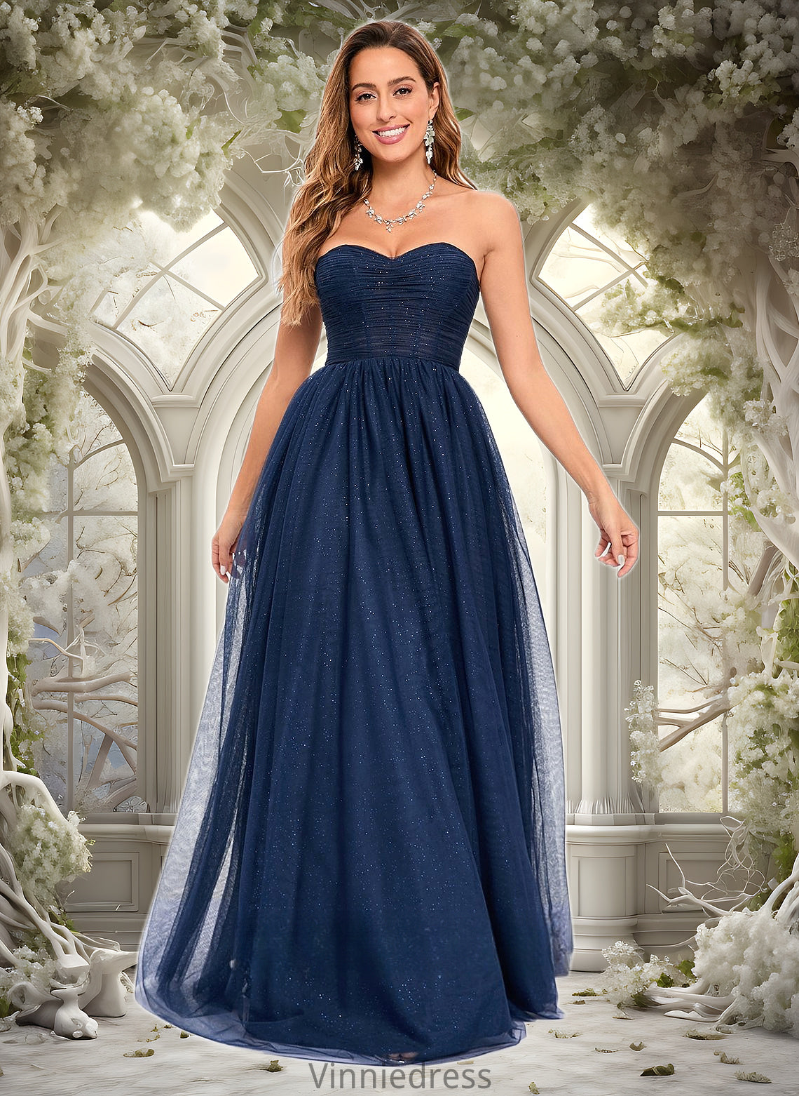 Aniyah Ball-Gown/Princess Sweetheart Sweep Train Tulle Prom Dresses With Beading Sequins PP6P0025848