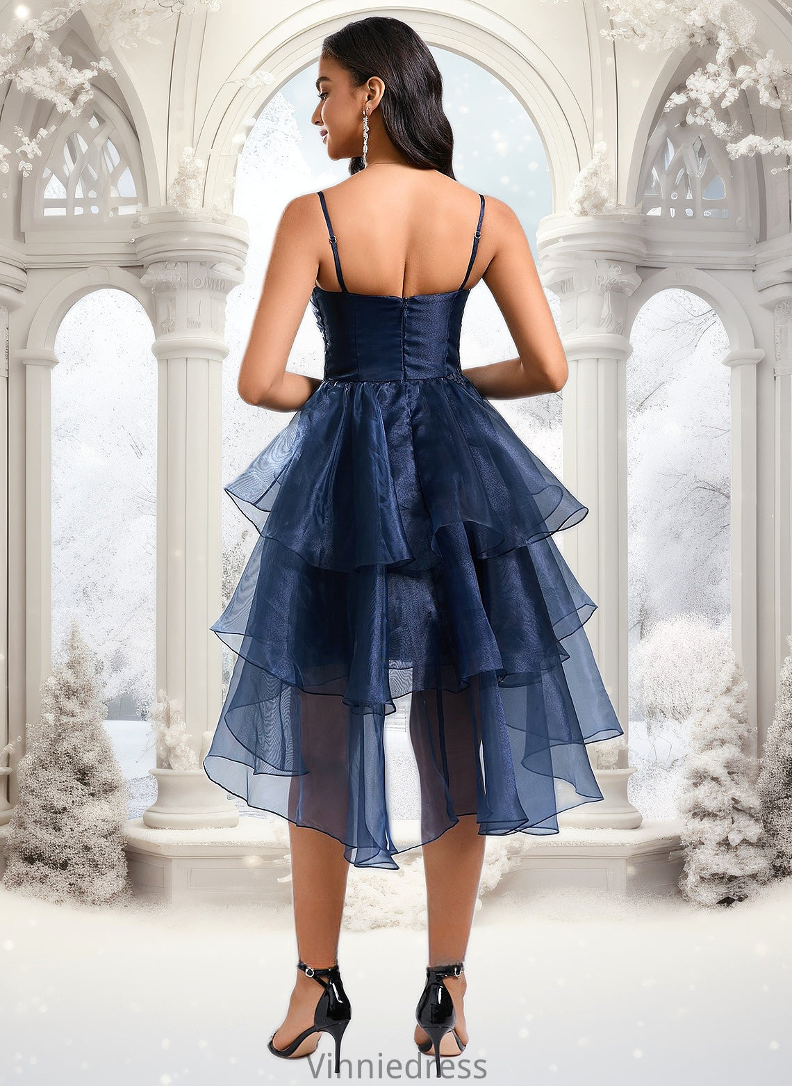 Harmony Ball-Gown/Princess Straight Asymmetrical Organza Homecoming Dress With Sequins Appliques Lace PP6P0025652