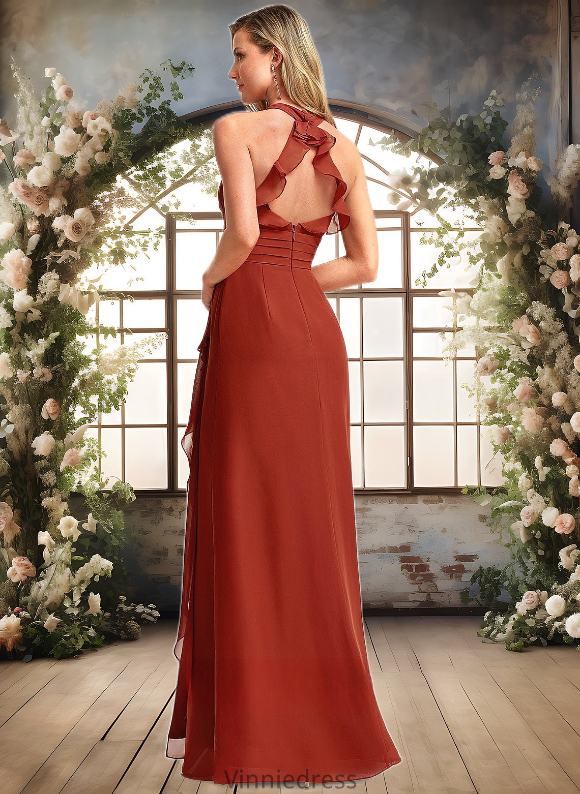 Regan A-line V-Neck Floor-Length Chiffon Bridesmaid Dress With Ruffle PP6P0025754