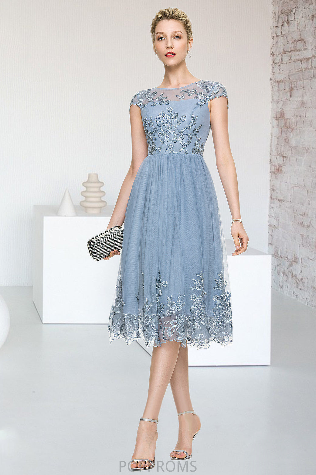 Rose A-line Scoop Knee-Length Lace Tulle Homecoming Dress With Sequins PP6P0020579