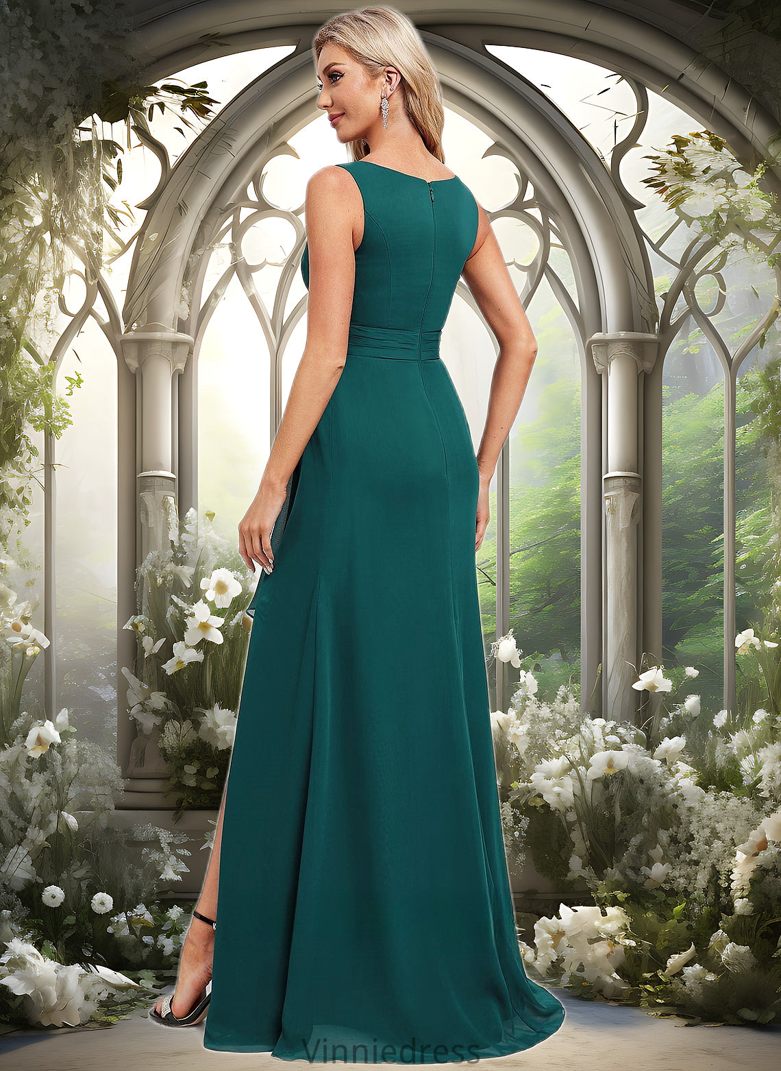 Khloe A-line Scoop Floor-Length Chiffon Bridesmaid Dress With Ruffle PP6P0025814