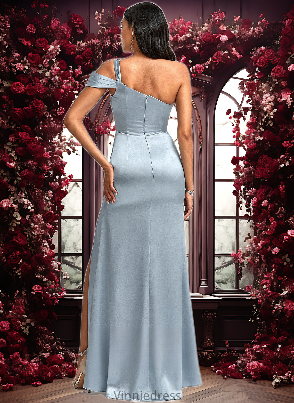 Sylvia A-line One Shoulder Floor-Length Stretch Satin Bridesmaid Dress PP6P0025725