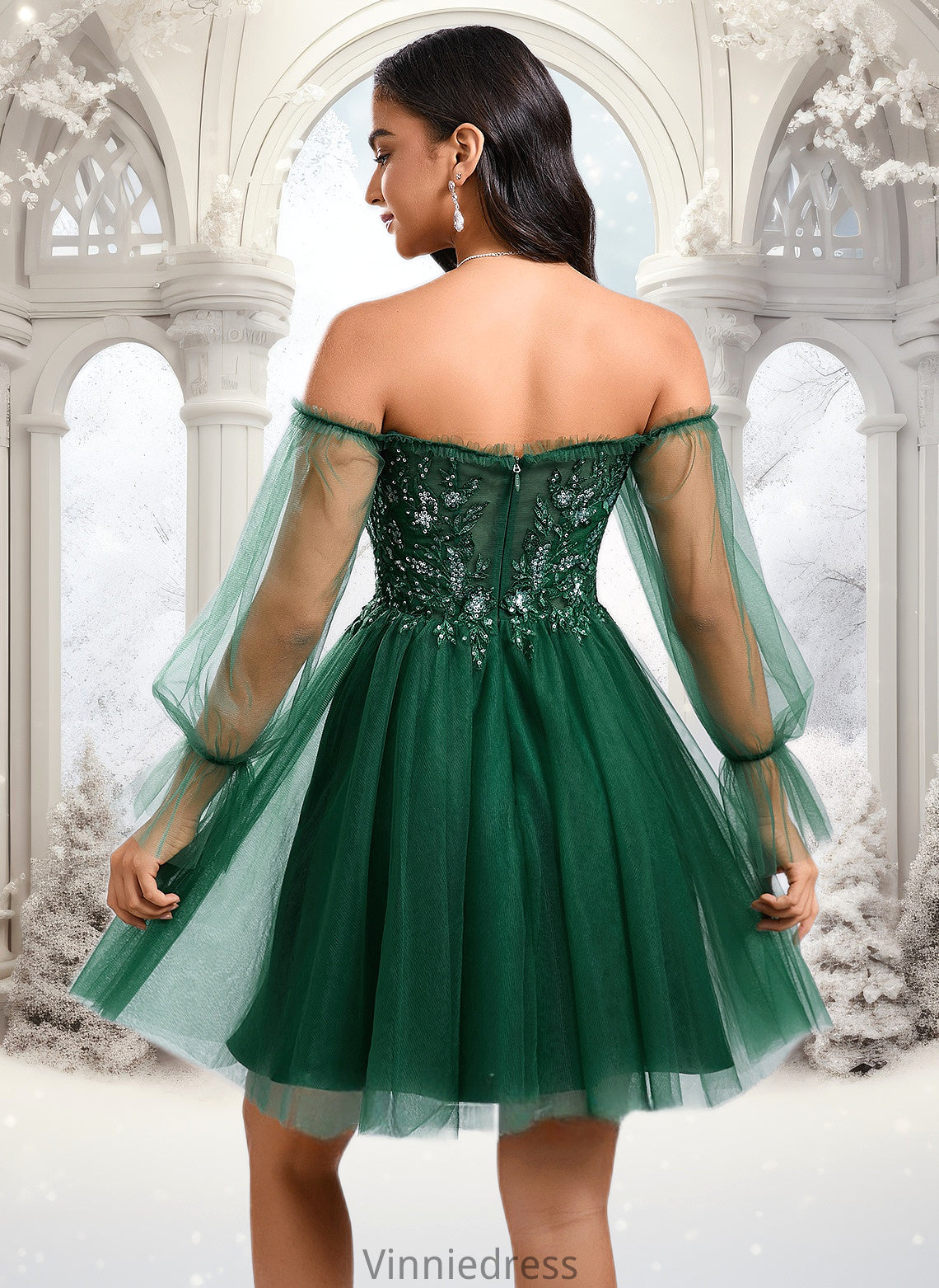 Brittany A-line Off the Shoulder Short Tulle Homecoming Dress With Sequins Appliques Lace PP6P0025663