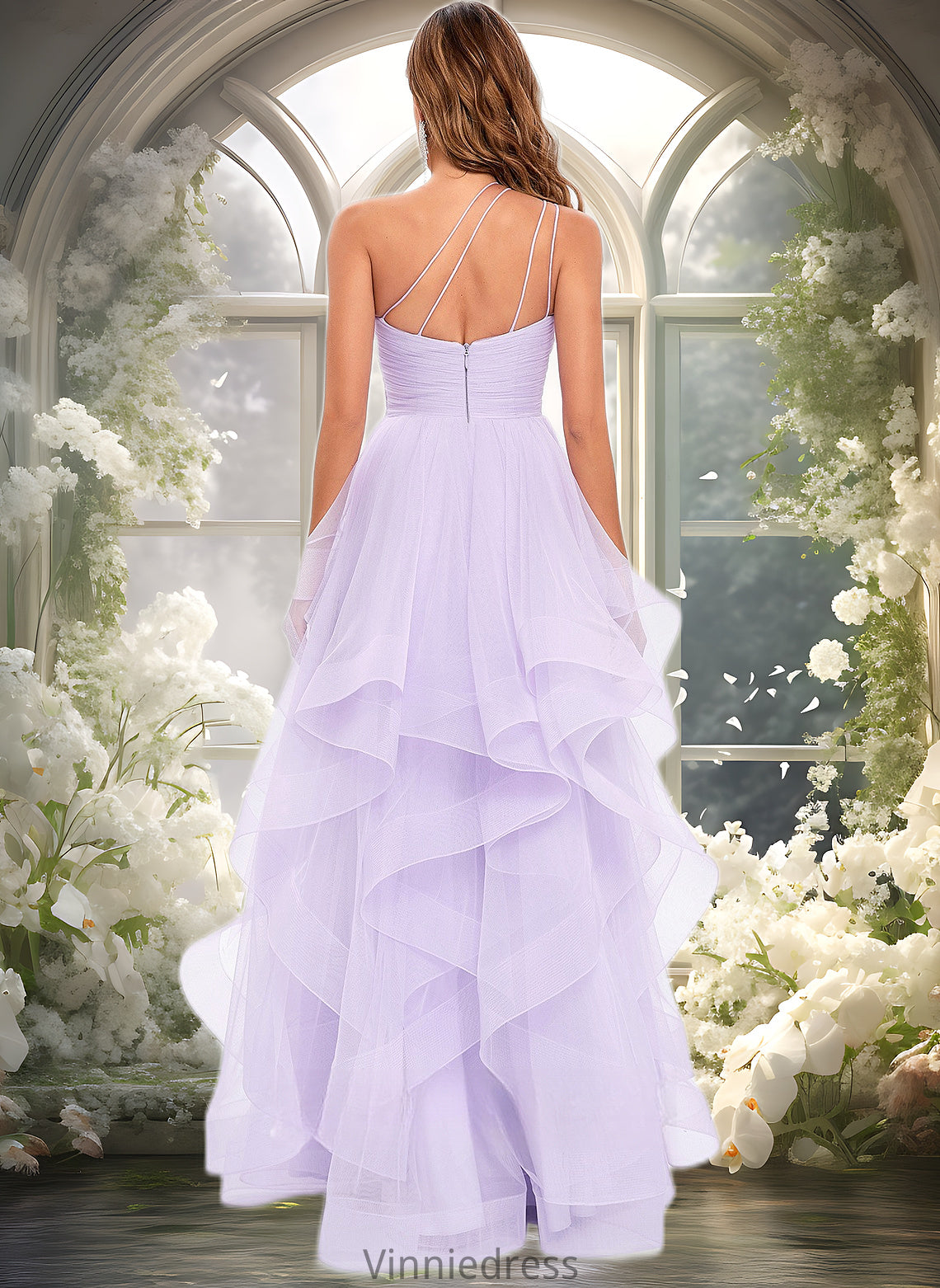 Abigayle Ball-Gown/Princess Asymmetrical One Shoulder Floor-Length Tulle Prom Dresses PP6P0025867