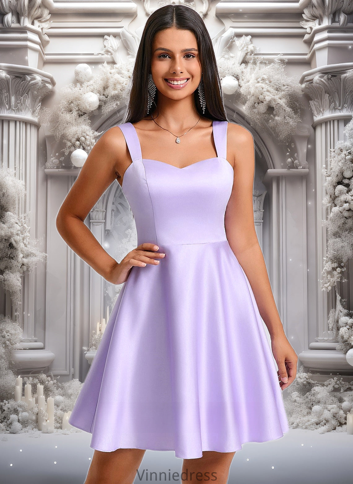 Zoie A-line Sweetheart Short Satin Homecoming Dress With Bow PP6P0025682