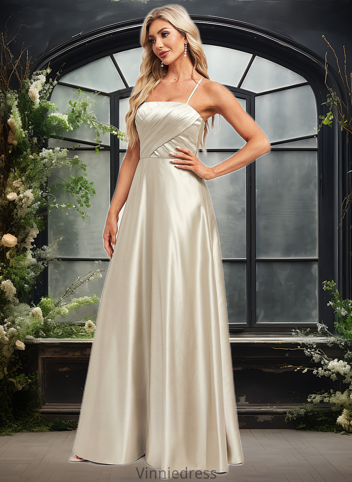 Charlotte A-line Square Floor-Length Satin Bridesmaid Dress PP6P0025789