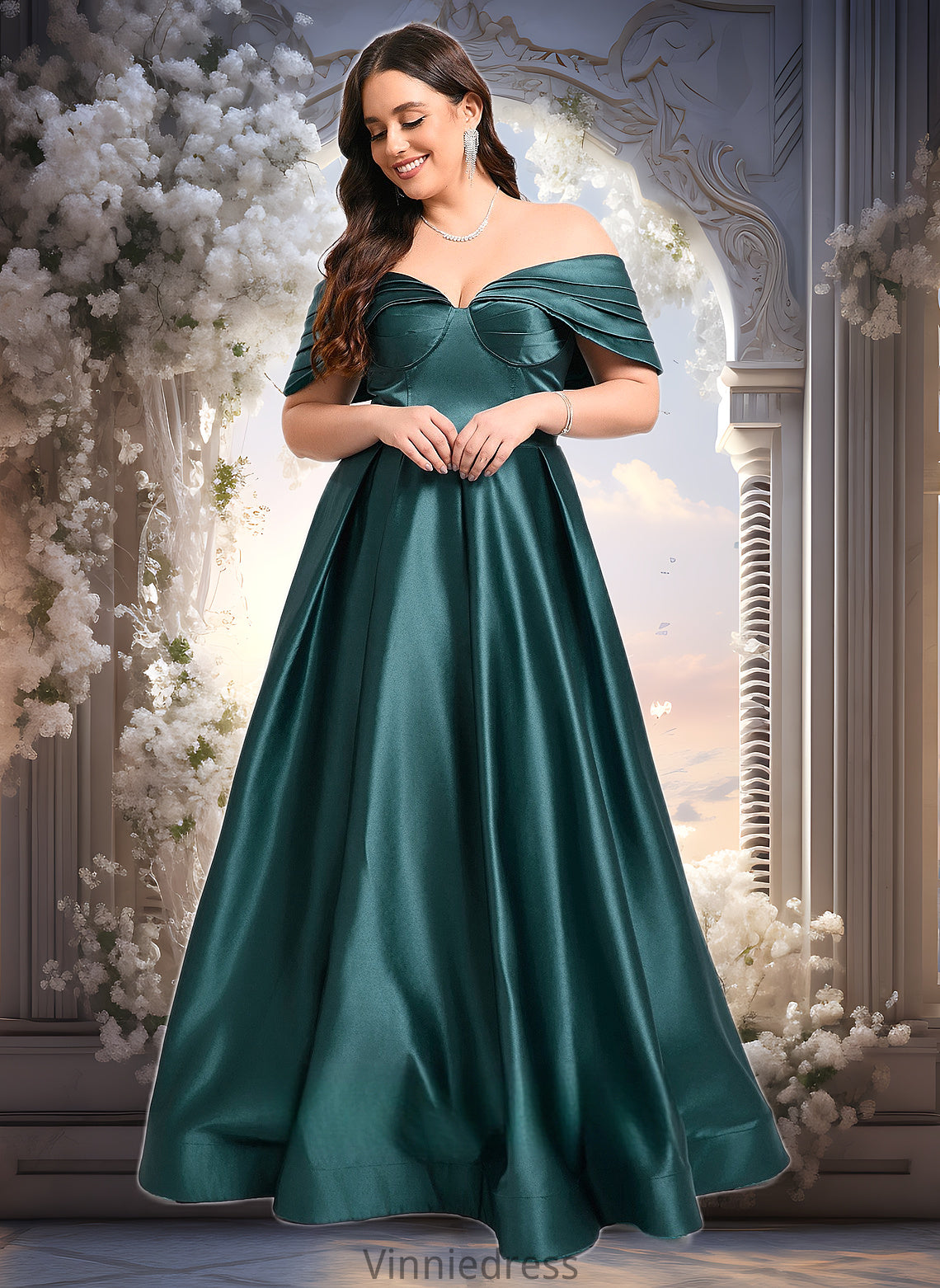 Alexandra A-line Off the Shoulder Floor-Length Satin Prom Dresses With Pleated PP6P0025851