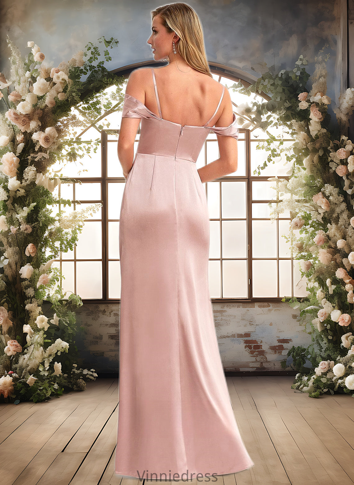 Jocelynn A-line Cold Shoulder Floor-Length Stretch Satin Bridesmaid Dress PP6P0025747