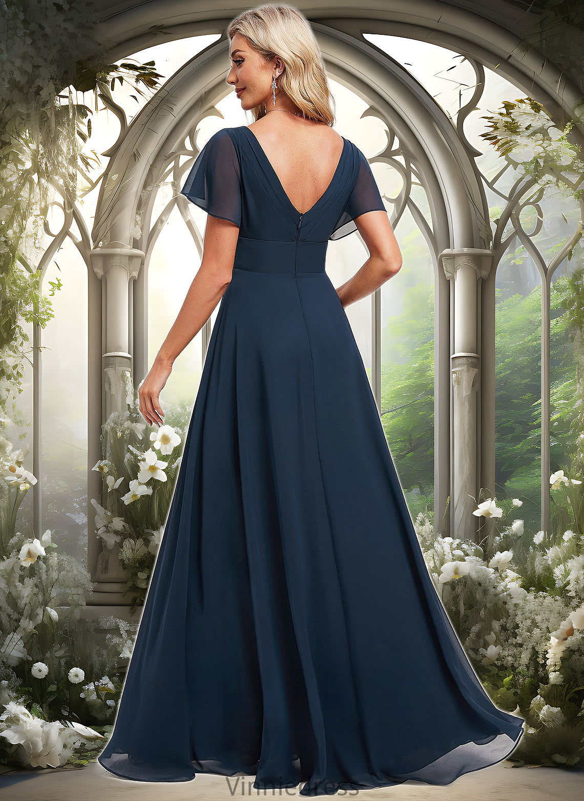 Siena A-line V-Neck Floor-Length Chiffon Bridesmaid Dress PP6P0025806