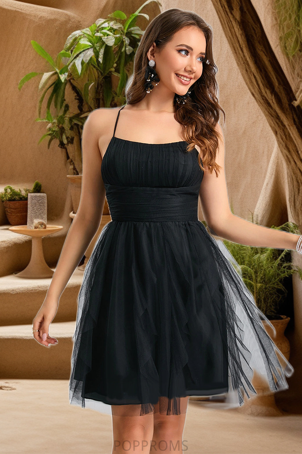 Kayley A-line Scoop Short/Mini Tulle Homecoming Dress With Cascading Ruffles PP6P0020479