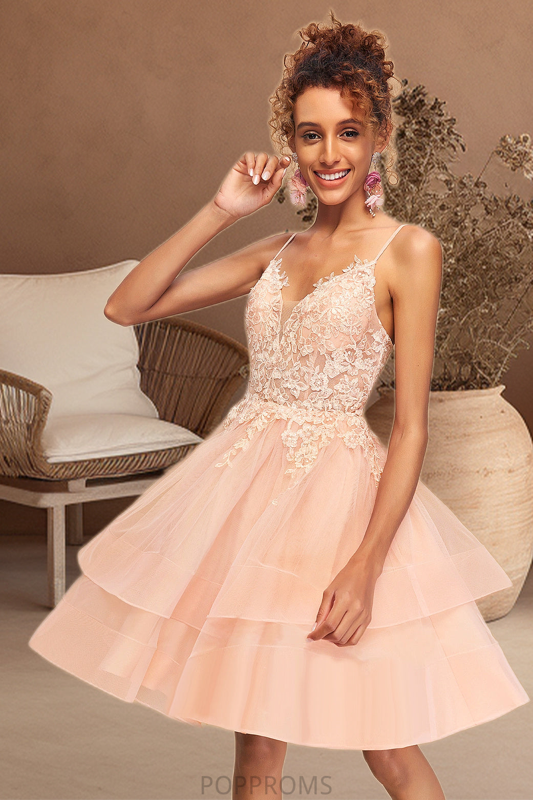 Kristina A-line V-Neck Short/Mini Lace Tulle Homecoming Dress PP6P0020524