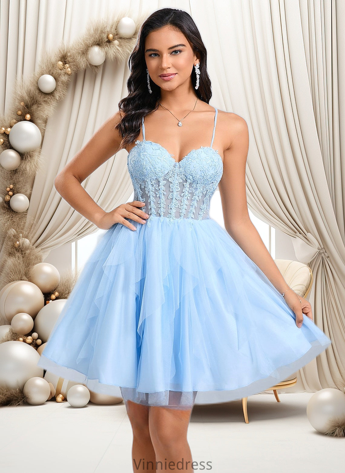 Parker Ball-Gown/Princess Sweetheart Short Lace Tulle Homecoming Dress With Ruffle PP6P0025707