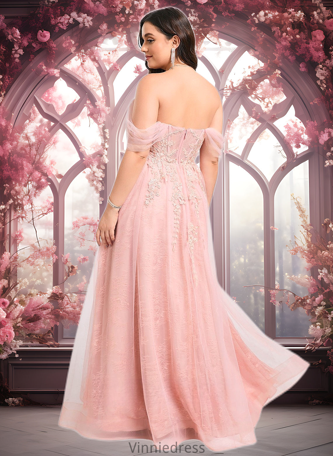 Yamilet A-line Sweetheart Off the Shoulder Floor-Length Tulle Floral Lace Prom Dresses With Appliques Lace PP6P0025870