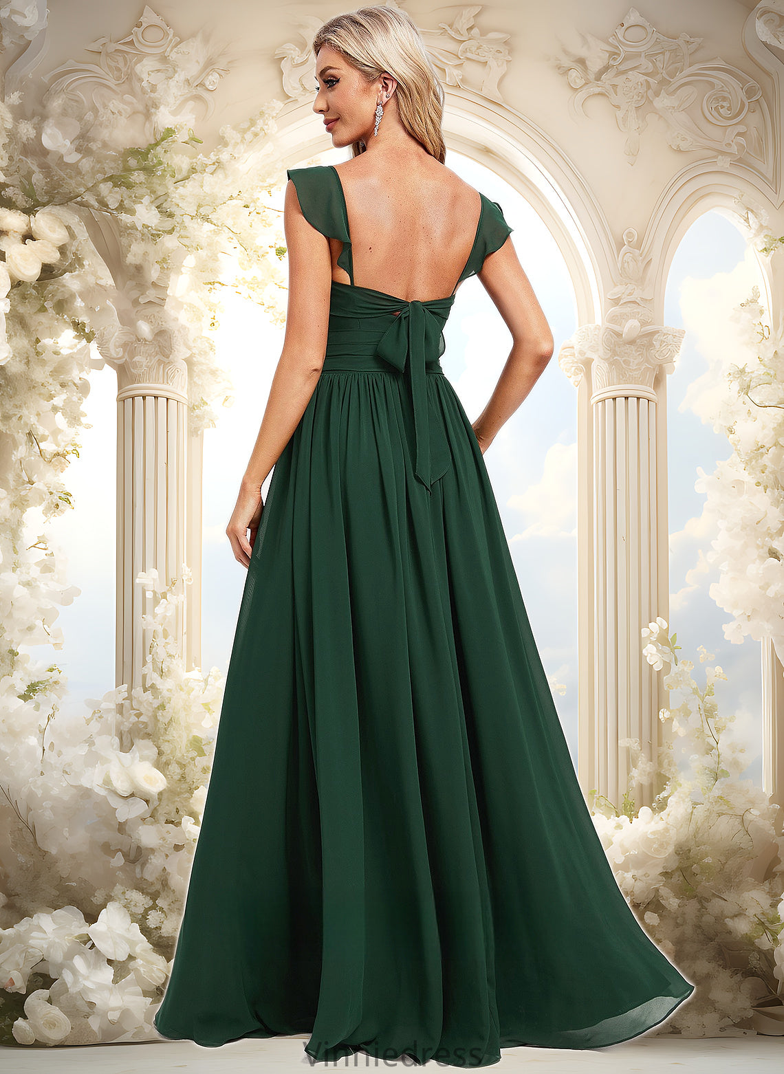 Madeleine A-line V-Neck Floor-Length Chiffon Bridesmaid Dress With Ruffle PP6P0025811