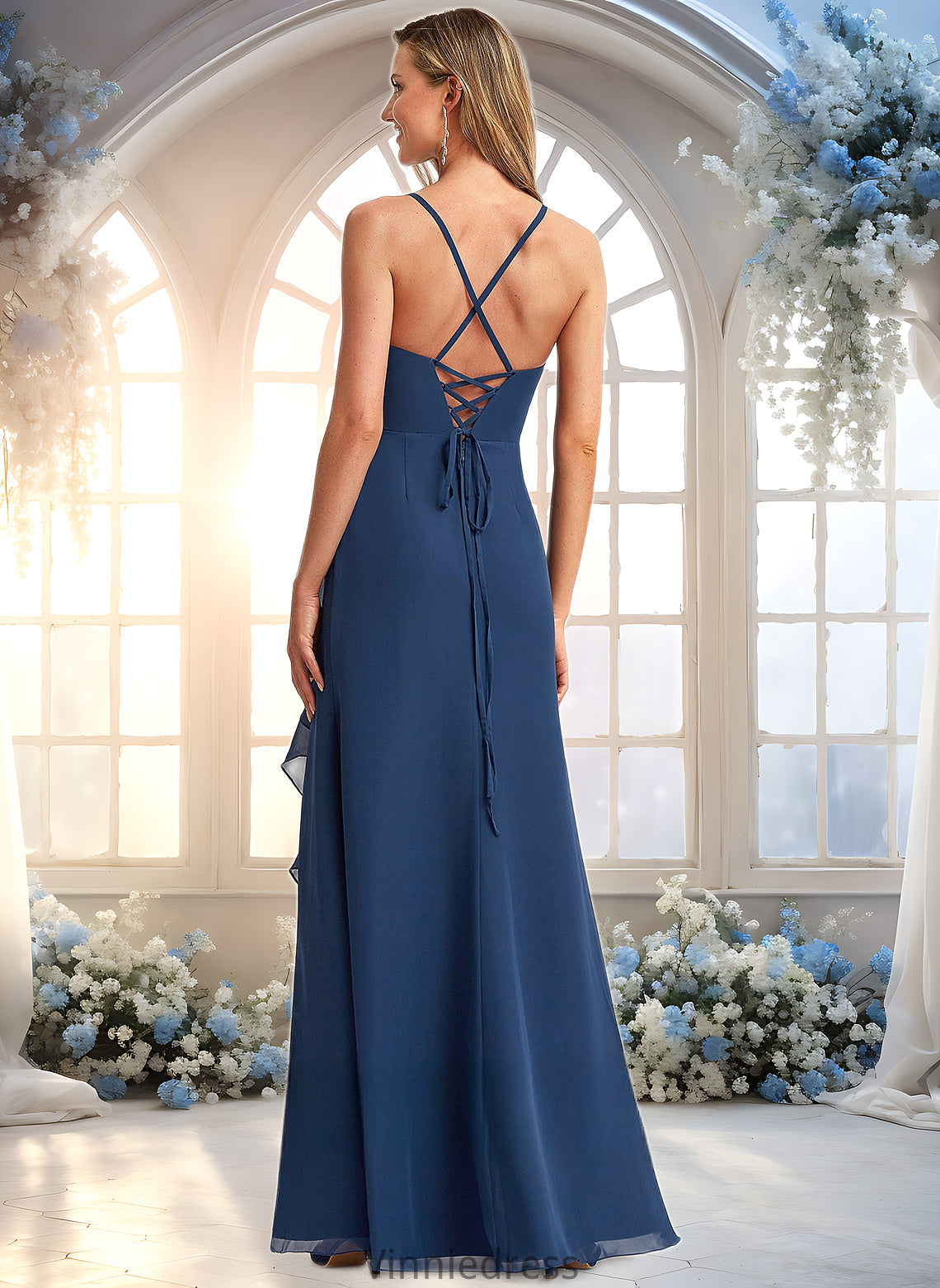 Luna A-line Square Floor-Length Chiffon Bridesmaid Dress With Ruffle PP6P0025732