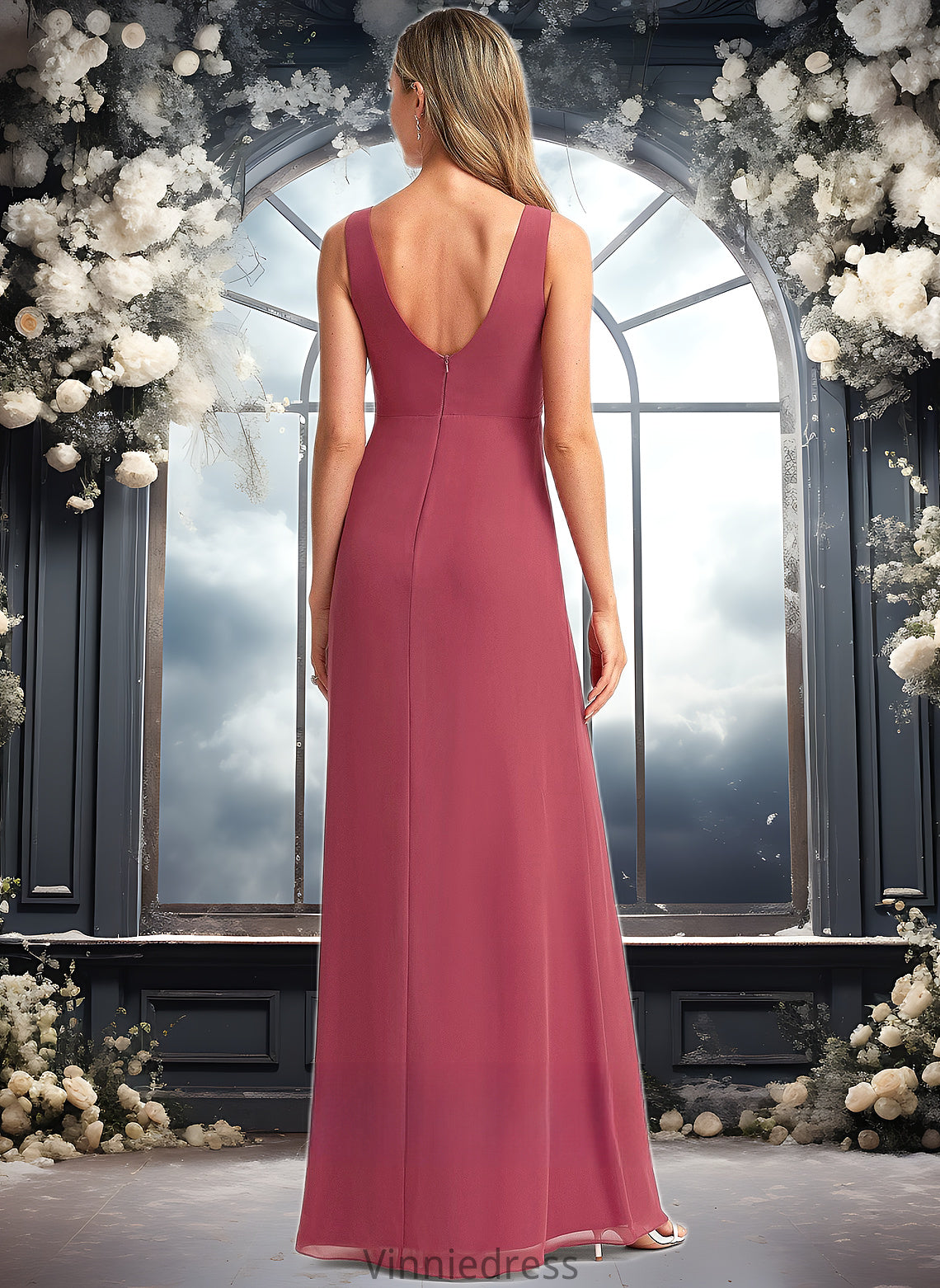 Shyann A-line V-Neck Floor-Length Chiffon Bridesmaid Dress PP6P0025753