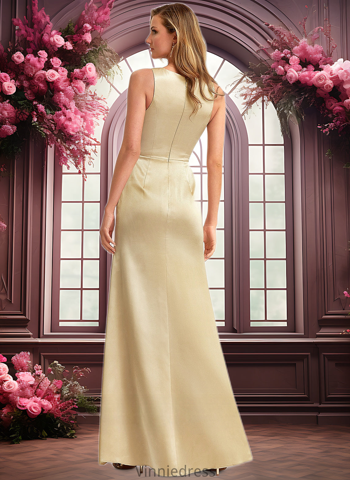 Jazmine A-line Cowl Floor-Length Stretch Satin Bridesmaid Dress PP6P0025764