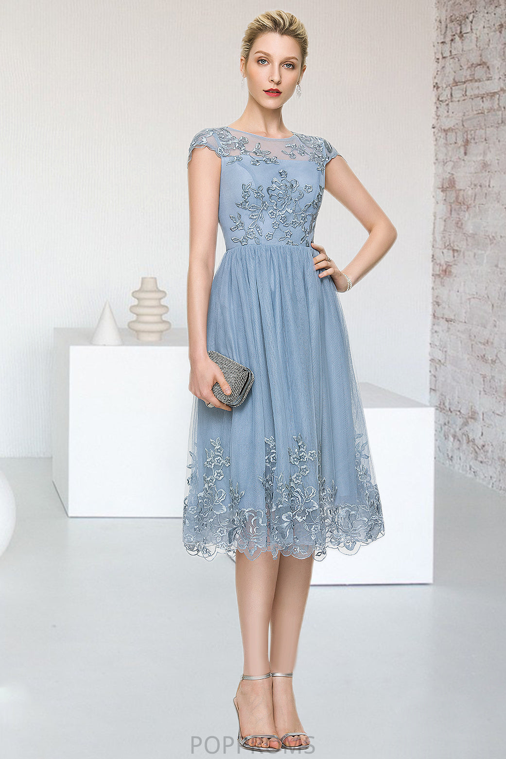 Rose A-line Scoop Knee-Length Lace Tulle Homecoming Dress With Sequins PP6P0020579