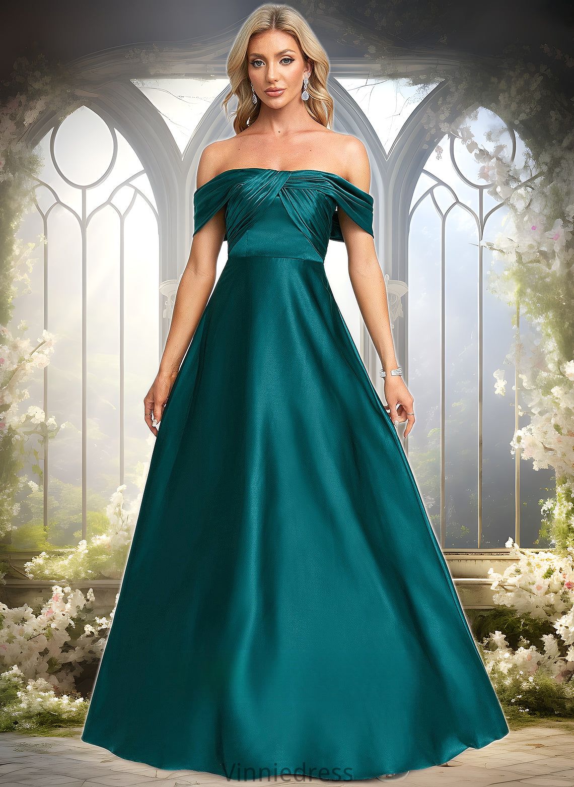 Julie A-line Off the Shoulder Floor-Length Stretch Satin Prom Dresses PP6P0025879