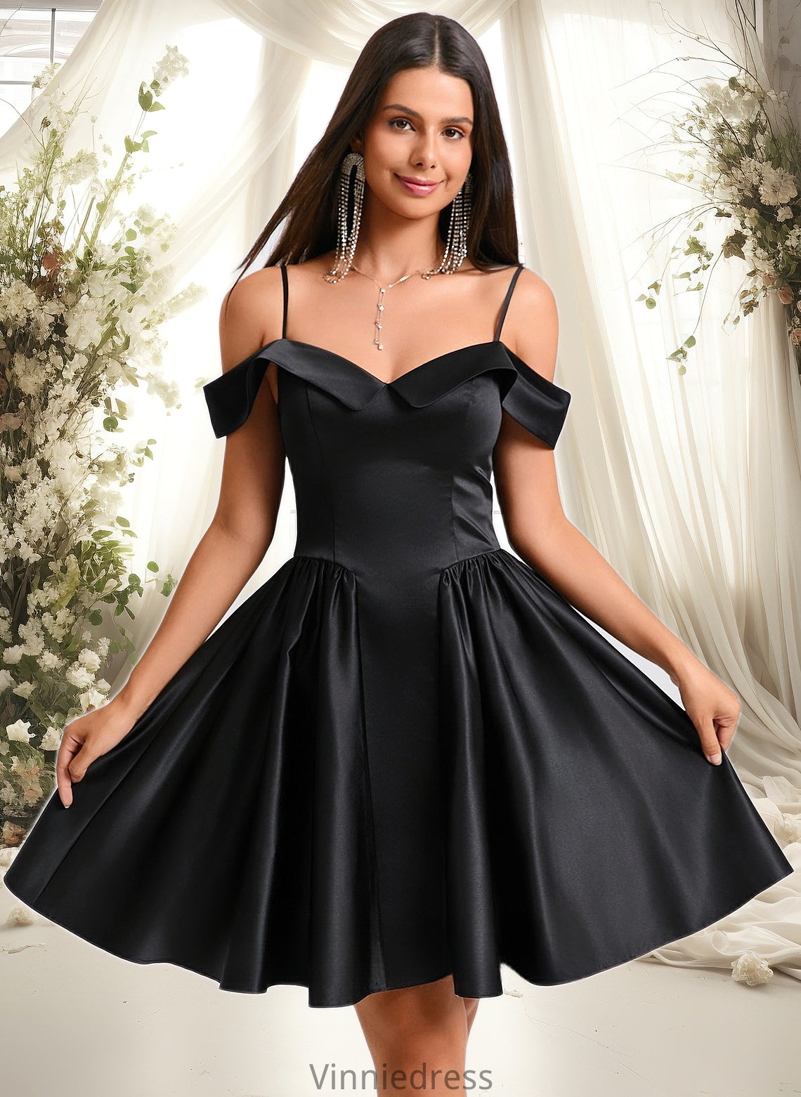 Kiley A-line Off the Shoulder Short Satin Homecoming Dress PP6P0025704