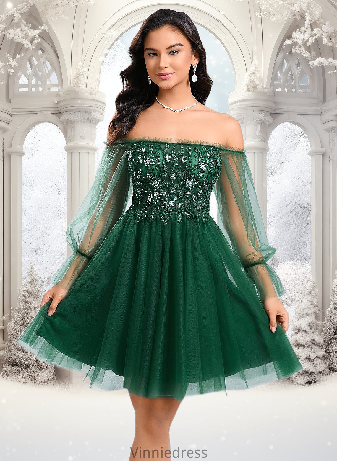 Brittany A-line Off the Shoulder Short Tulle Homecoming Dress With Sequins Appliques Lace PP6P0025663