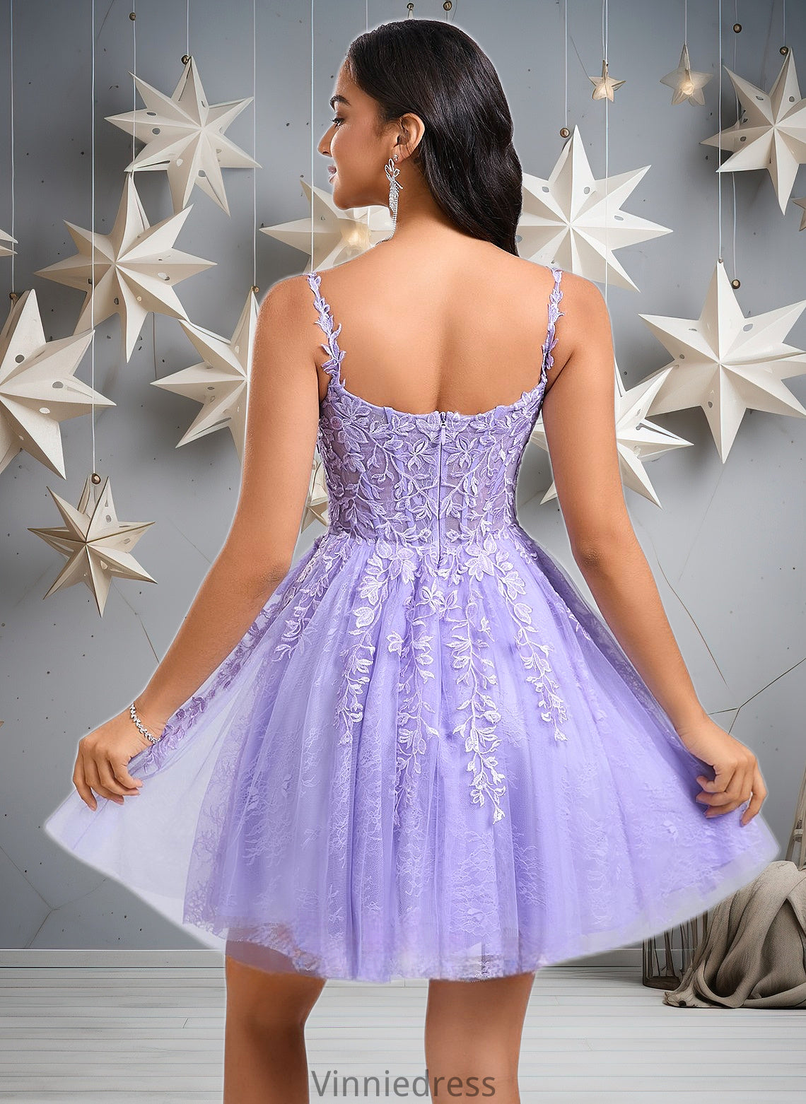 Breanna A-line V-Neck Short Tulle Lace Homecoming Dress PP6P0025640