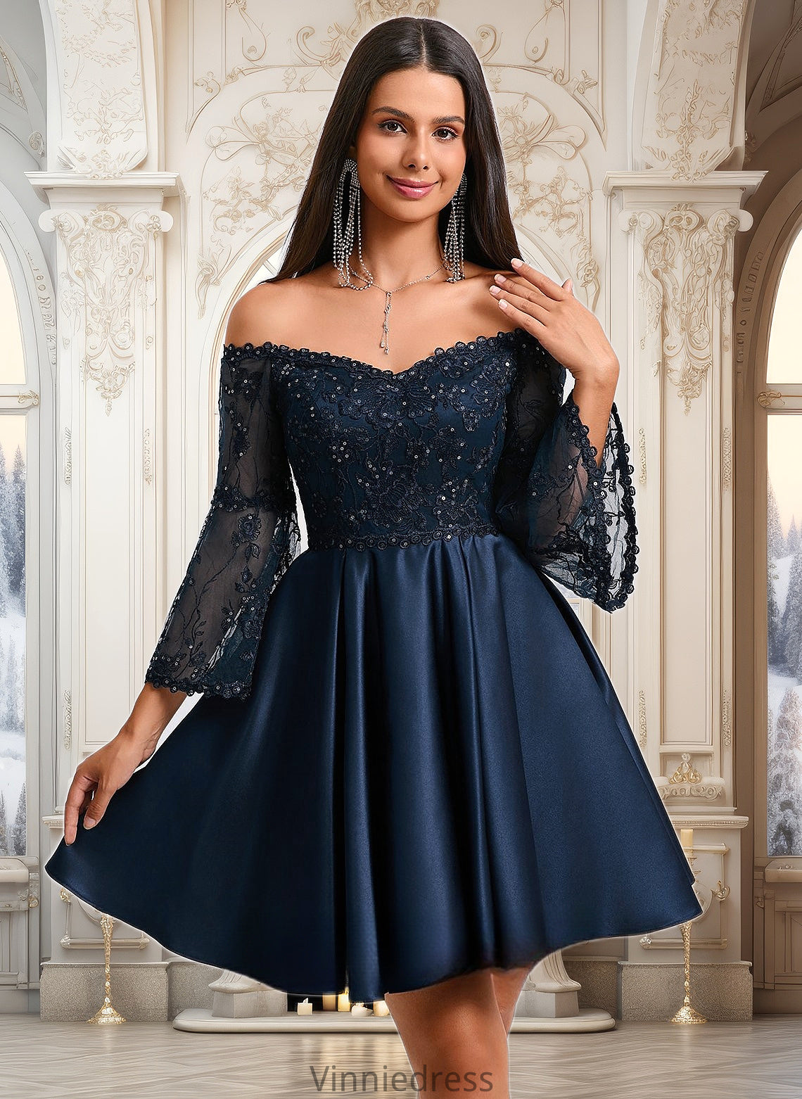 Katharine A-line Off the Shoulder Short Satin Homecoming Dress With Sequins PP6P0025651