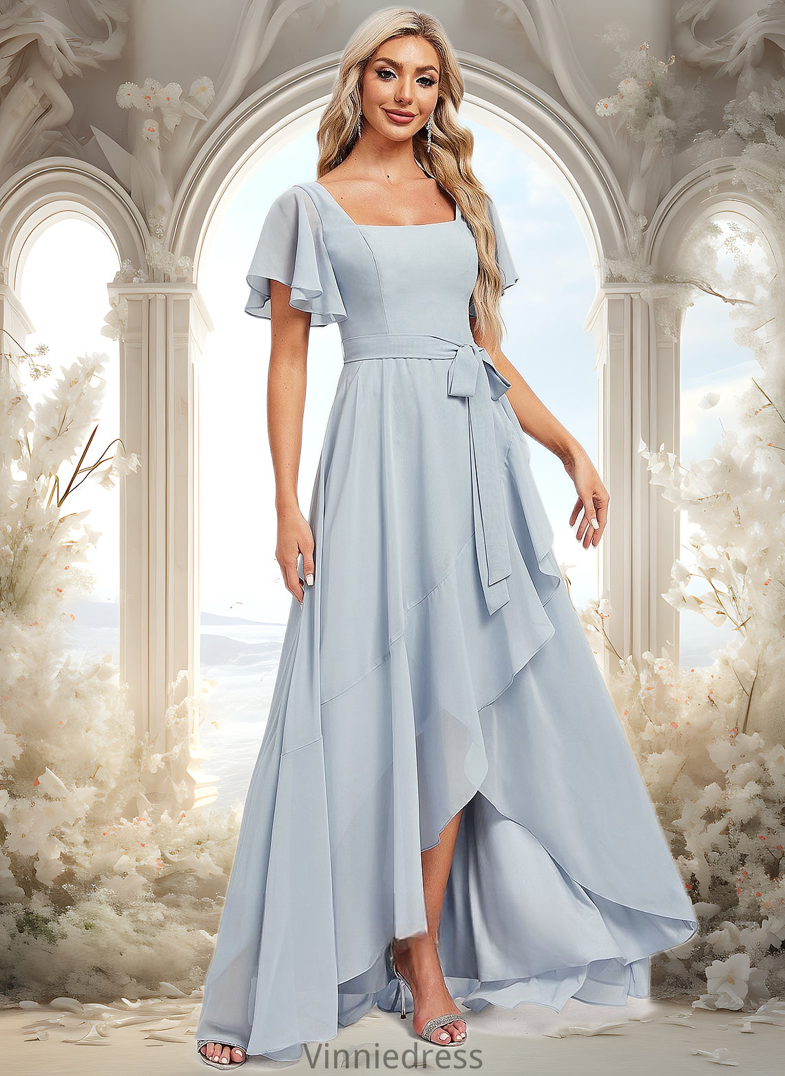 Kaiya A-line Square Asymmetrical Chiffon Bridesmaid Dress PP6P0025796