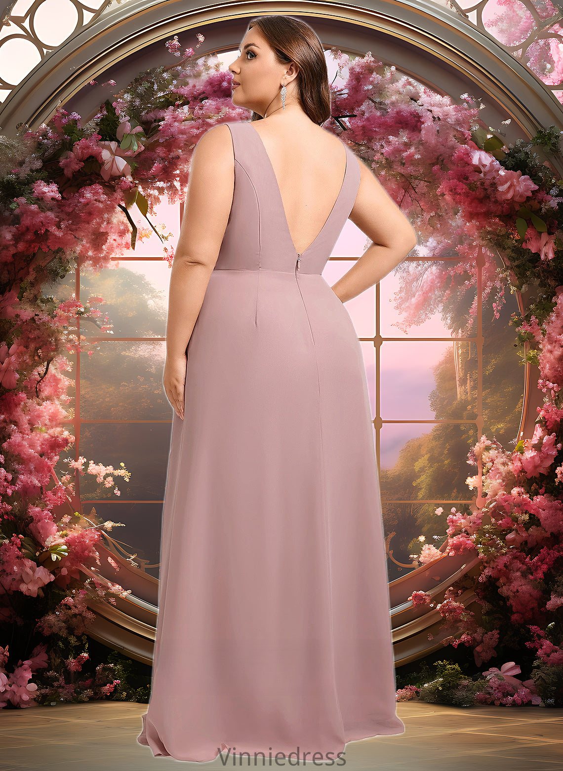 Sherlyn A-line V-Neck Floor-Length Chiffon Bridesmaid Dress PP6P0025820