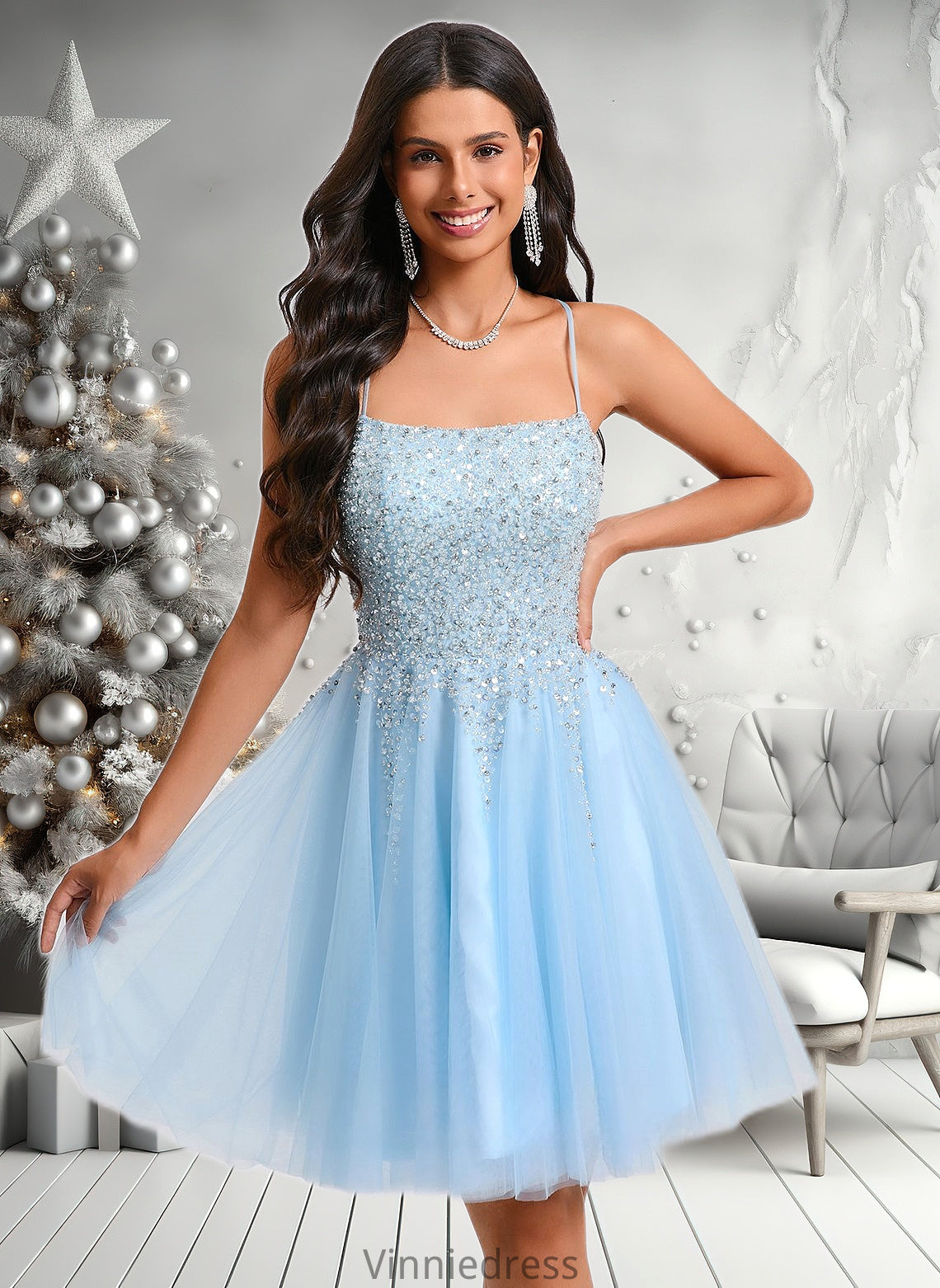 Marissa A-line Scoop Short Tulle Sequin Homecoming Dress With Sequins Beading PP6P0025706