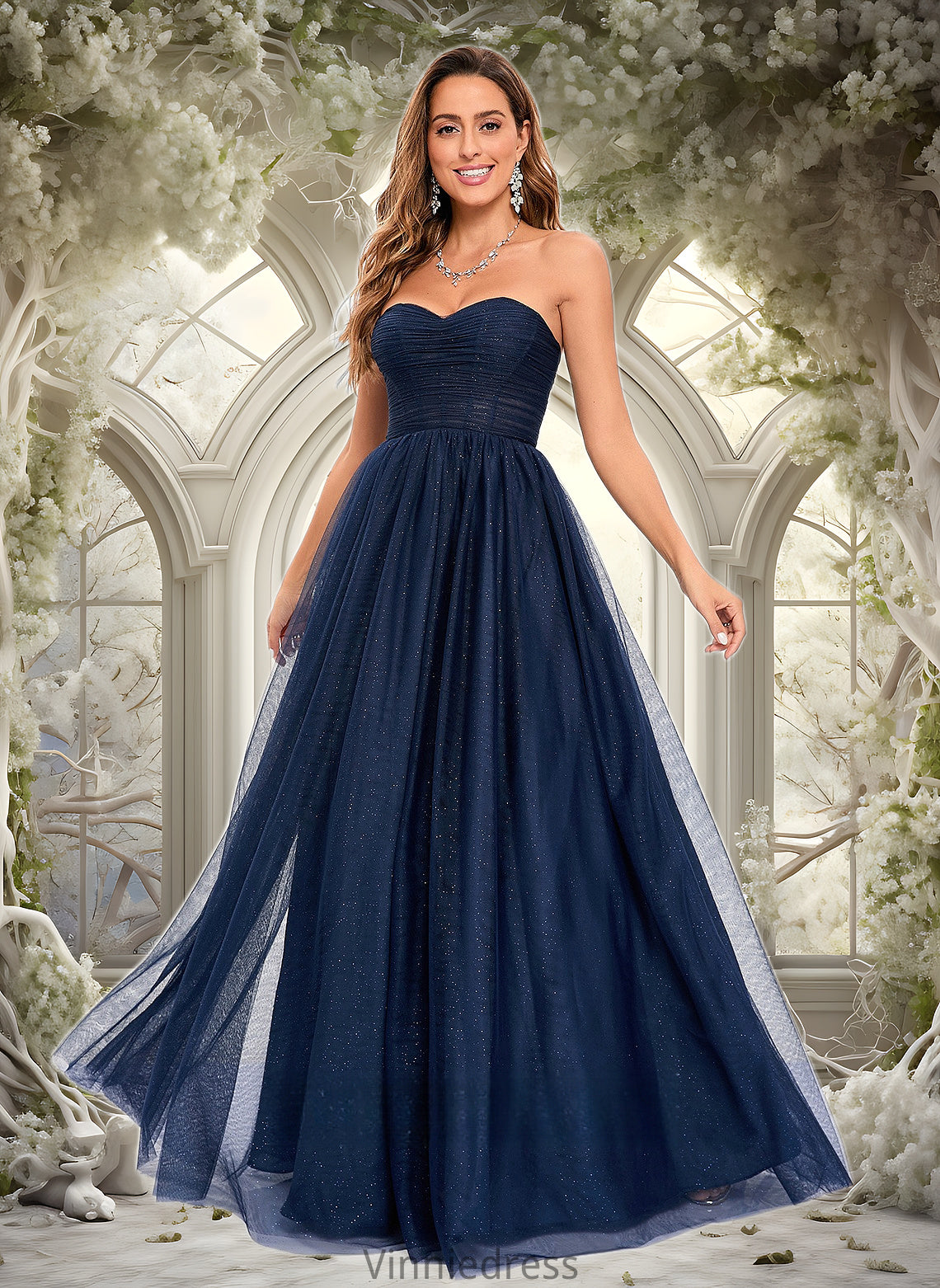 Aniyah Ball-Gown/Princess Sweetheart Sweep Train Tulle Prom Dresses With Beading Sequins PP6P0025848