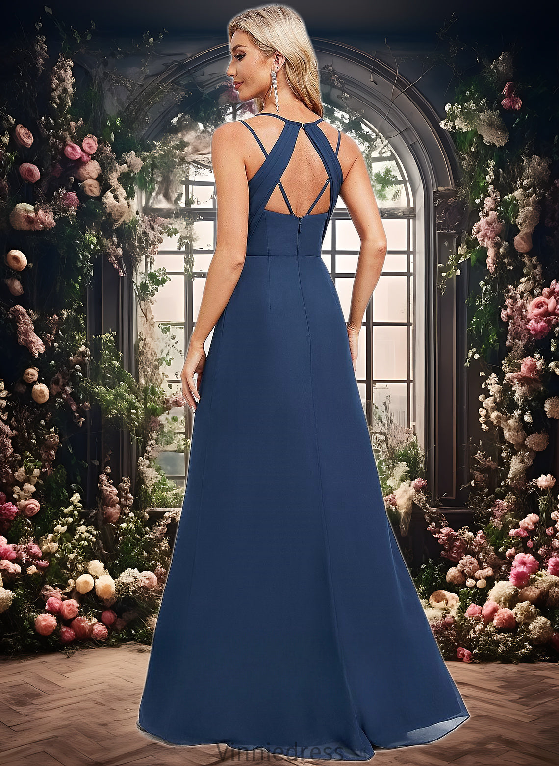 Riley A-line V-Neck Floor-Length Chiffon Bridesmaid Dress PP6P0025803