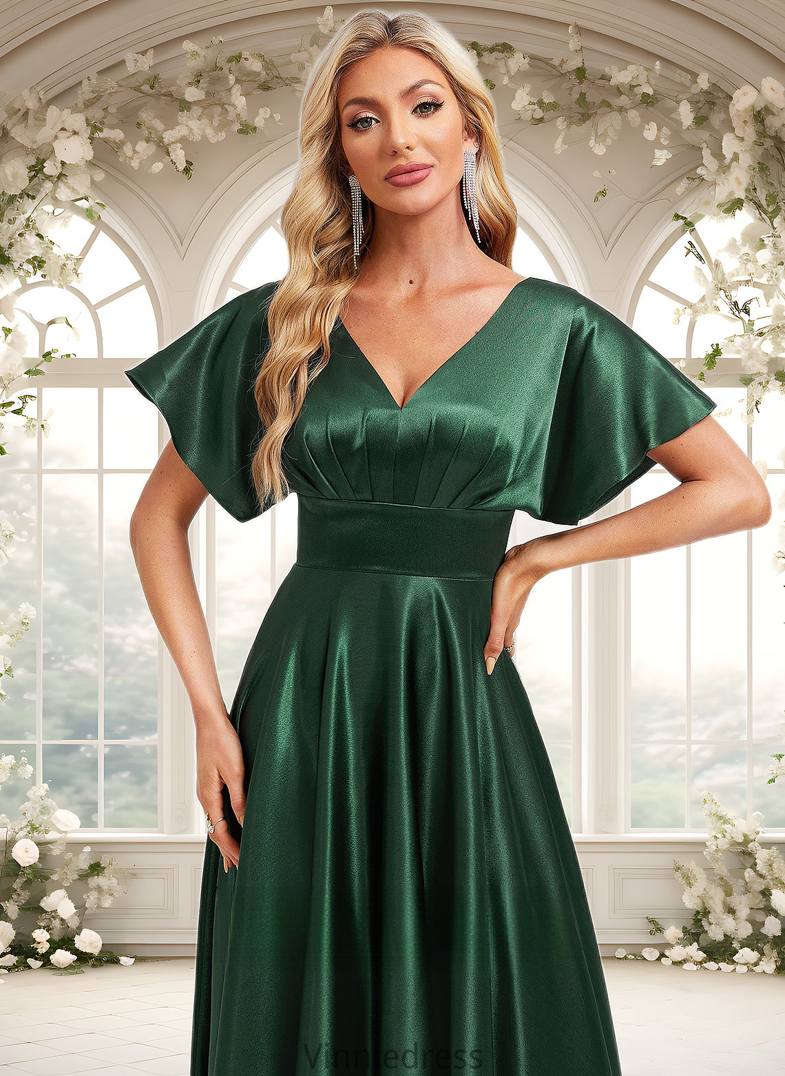 Sylvia A-line V-Neck Floor-Length Stretch Satin Bridesmaid Dress PP6P0025782