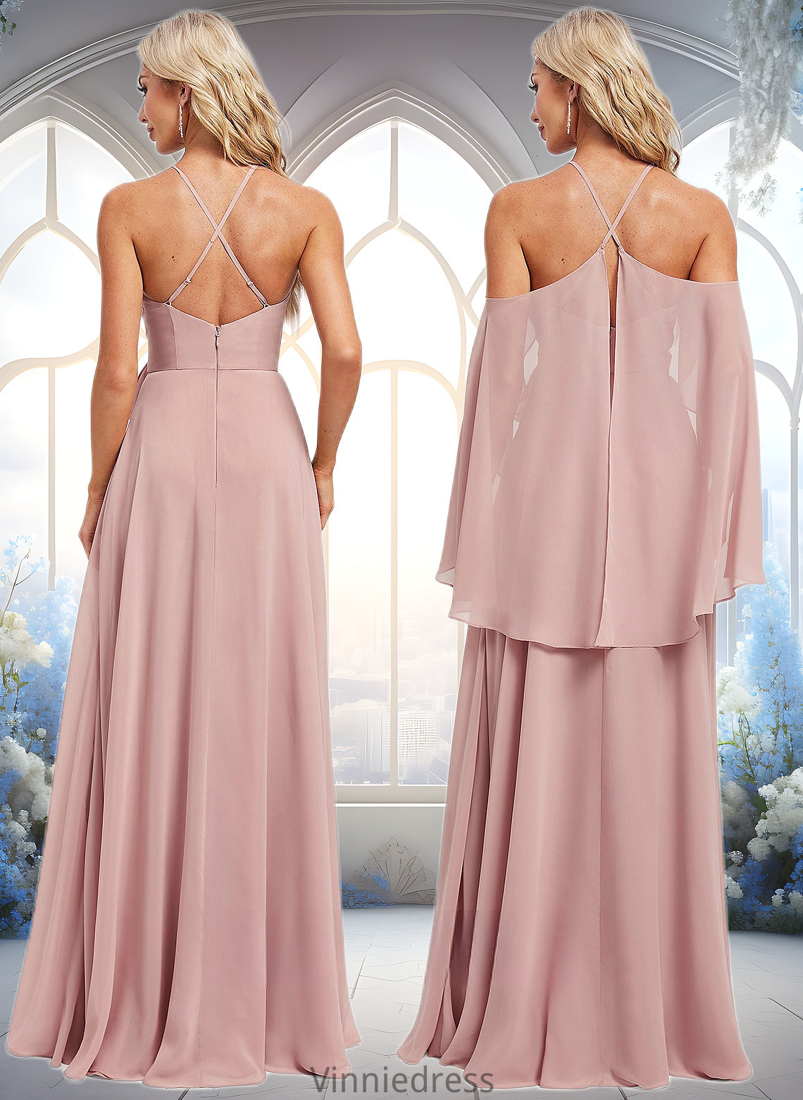 India A-line Halter Floor-Length Chiffon Bridesmaid Dress PP6P0025821